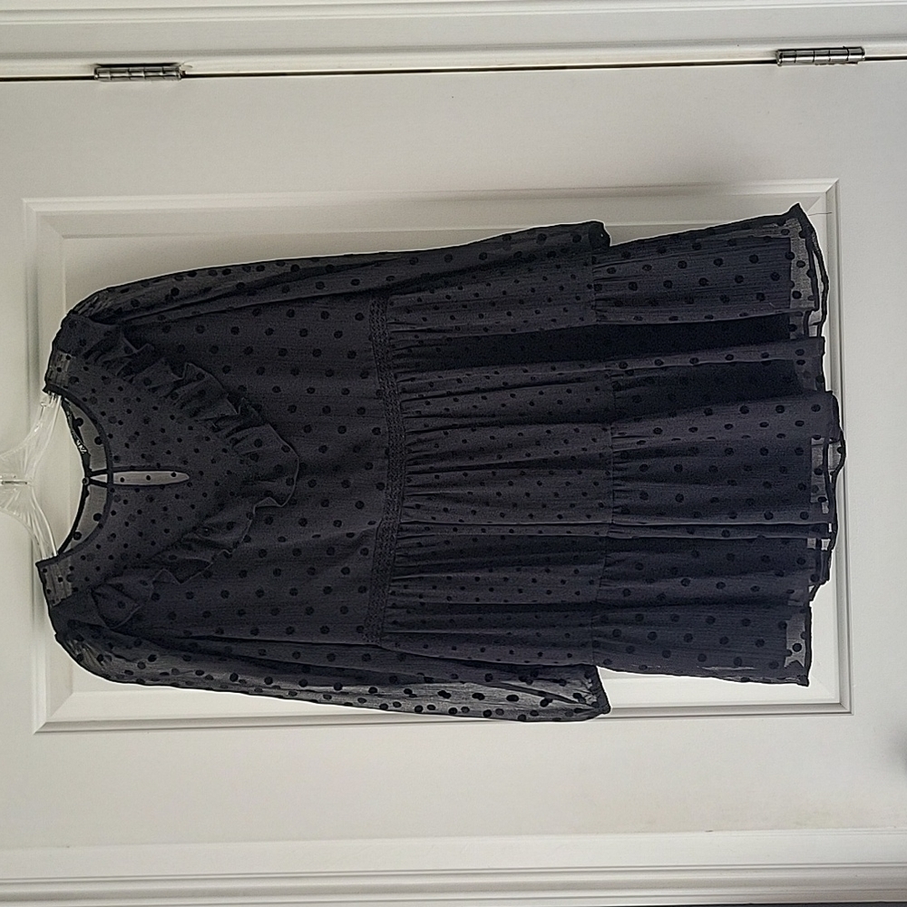 Black Mini Dress Sheer Summer Polka Dot Small